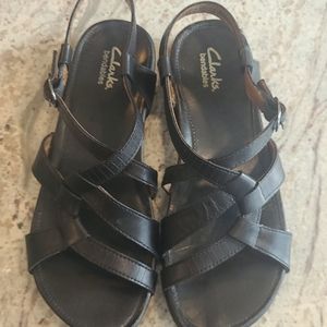 Clarks black leather sandals
